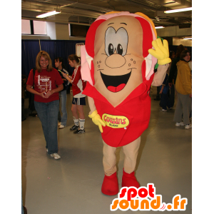Mascot kæmpe sandwich, rød og beige hotdog - Spotsound maskot