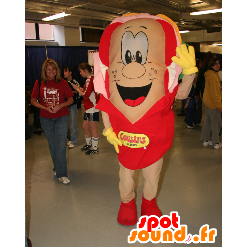 Giant sandwich mascot, hot dog red and beige - MASFR25031 - Yuru-Chara Japanese mascots