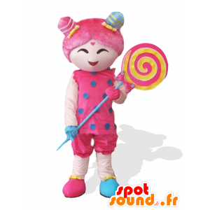 Mascot Candy Girl chica de color rosa con una piruleta gigante - MASFR25032 - Yuru-Chara mascotas japonesas