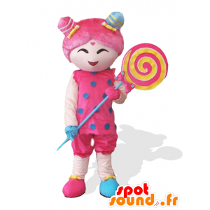 キャンディーガールのマスコット、巨大なロリポップのピンクの女の子-MASFR25032-日本のゆるキャラのマスコット