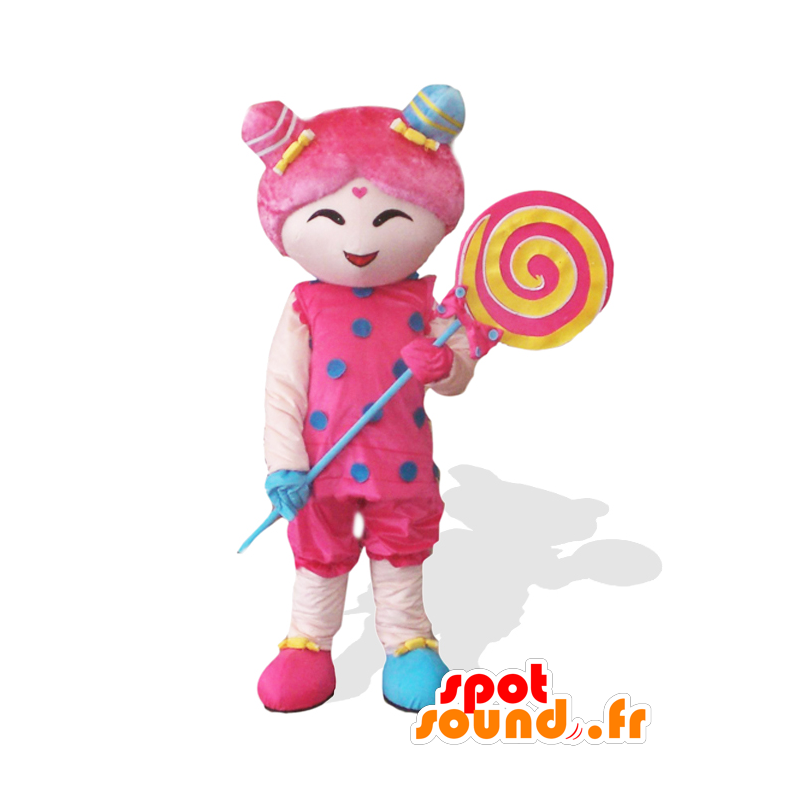 Mascot Candy Girl chica de color rosa con una piruleta gigante - MASFR25032 - Yuru-Chara mascotas japonesas