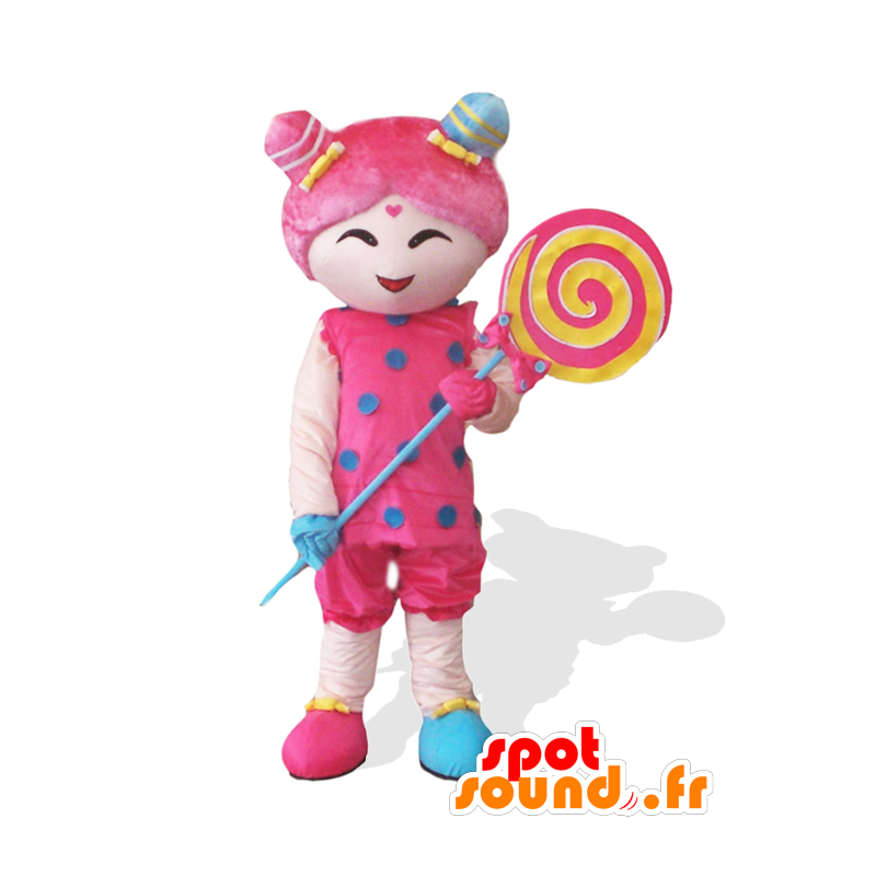 Mascotte Candy Girl rosa ragazza con un lecca-lecca gigante - MASFR25032 - Yuru-Chara mascotte giapponese