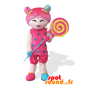 Mascot Candy Girl rosa Mädchen mit einem riesigen lollipop - MASFR25032 - Yuru-Chara japanischen Maskottchen