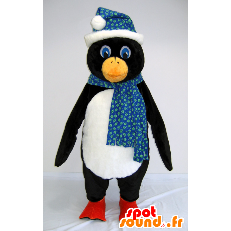 Black and white penguin mascot with a scarf and hat - MASFR25034 - Yuru-Chara Japanese mascots