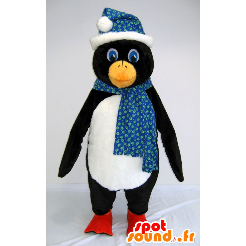 Blanco y negro mascota pingüino con una bufanda y un sombrero - MASFR25034 - Yuru-Chara mascotas japonesas