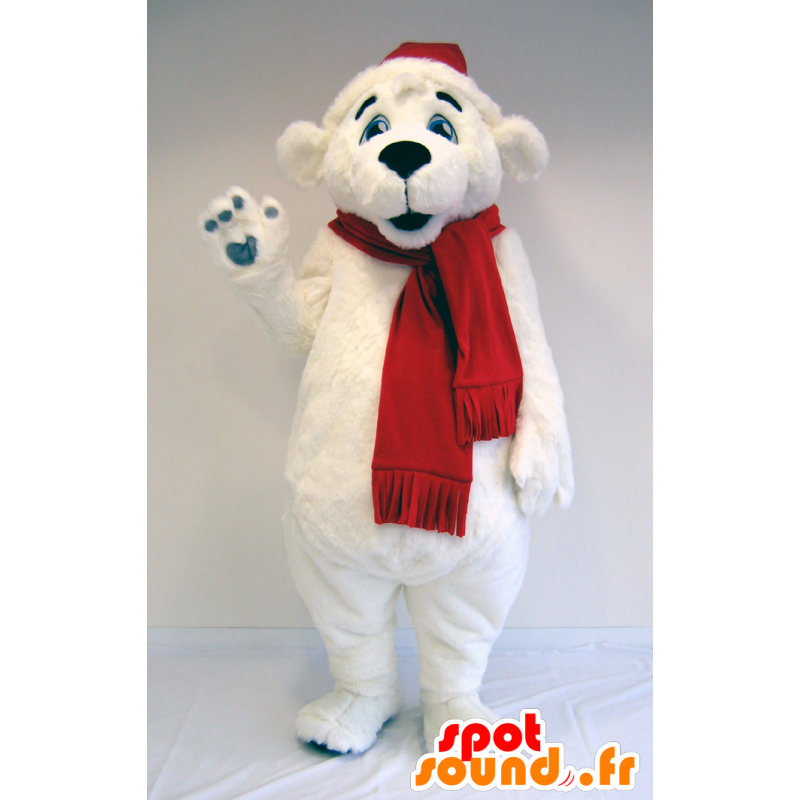 Mascotte d'ours blanc, d'ours polaire avec écharpe et bonnet - MASFR25035 - Destockage