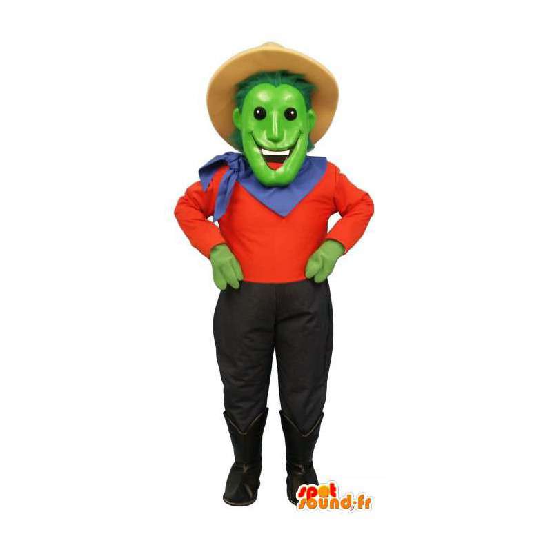 Πράσινη μασκότ άνθρωπος ντυμένος ως καουμπόι - MASFR006711 - Ο άνθρωπος Μασκότ