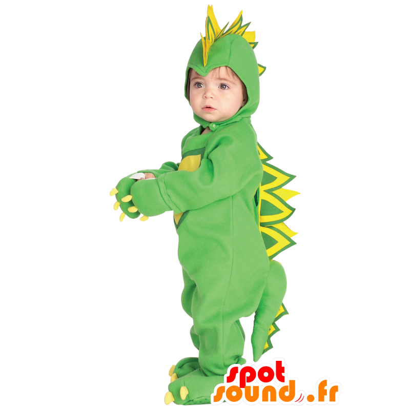 Mascot green and yellow dinosaur, full disguise - MASFR25043 - Mascots for childs