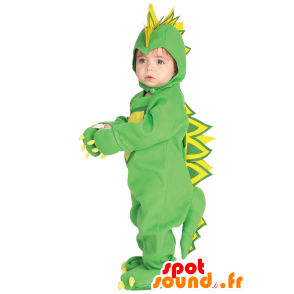 Mascot green and yellow dinosaur, full disguise - MASFR25043 - Mascots for childs