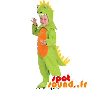 Zielony dinozaur maskotka, pomarańczowy i żółty, pełny przebranie - MASFR25044 - Maskotki dla dzieci