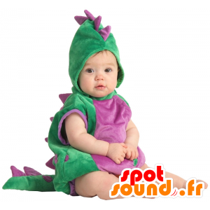 Grøn og lilla dinosaur maskot. Fuld dragt - Spotsound maskot