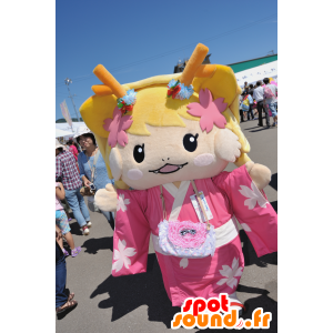 Mascot Tsu Geino blonde girl dressed in pink - MASFR25055 - Yuru-Chara Japanese mascots