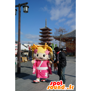 Mascotte de Tsu Geino, fillette blonde habillée en rose - MASFR25055 - Mascottes Yuru-Chara Japonaises