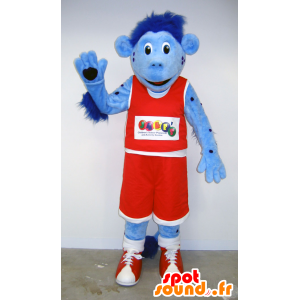 Mascotte de singe bleu, en tenue rouge de basketteur - MASFR25061 - Mascottes Yuru-Chara Japonaises