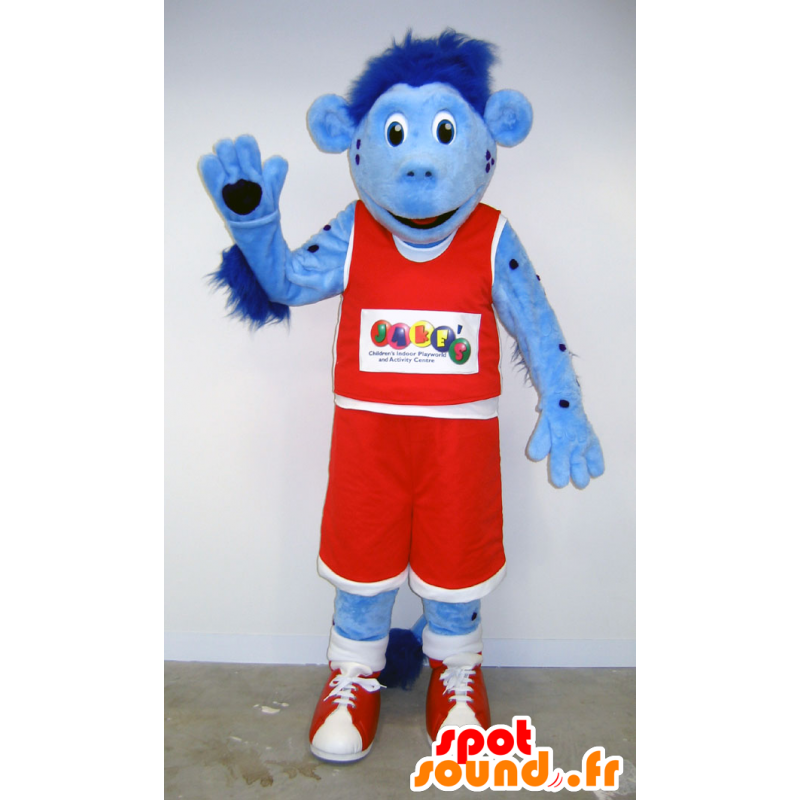 Mascota mono azul en el baloncesto celebración rojo - MASFR25061 - Yuru-Chara mascotas japonesas