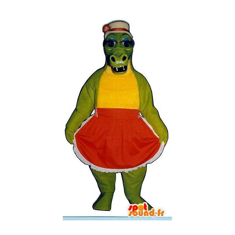 Grøn krokodille maskot i rød kjole - Spotsound maskot kostume