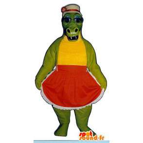 Grønn krokodille maskot i rød kjole - MASFR006714 - Mascot krokodiller