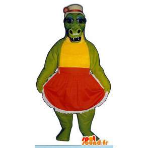 Mascotte verde coccodrillo in abito rosso - MASFR006714 - Mascotte di coccodrilli