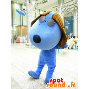 Mascotte de gros chien bleu et marron, avec des lunettes - MASFR25066 - Mascottes Yuru-Chara Japonaises