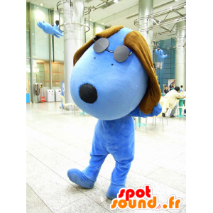 Mascot μεγάλα μπλε και καφέ σκύλο με γυαλιά - MASFR25066 - Yuru-Χαρά ιαπωνική Μασκότ