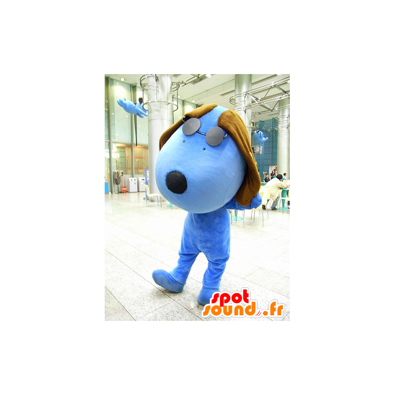 Mascot μεγάλα μπλε και καφέ σκύλο με γυαλιά - MASFR25066 - Yuru-Χαρά ιαπωνική Μασκότ