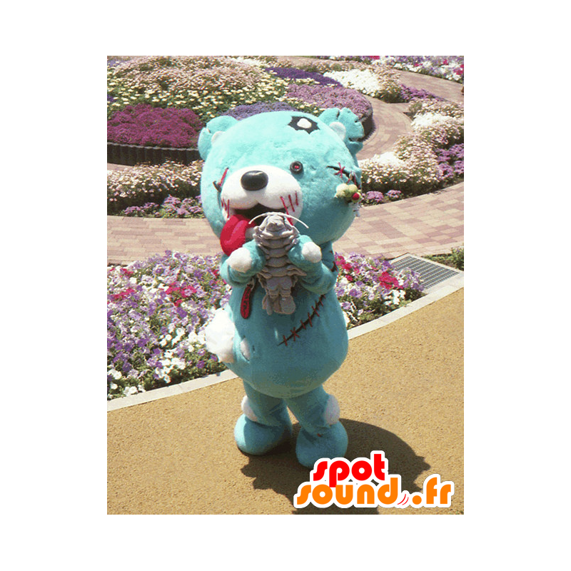 Zombea maskot, blå zombie-nallebjörn, från staden Hokkaido -
