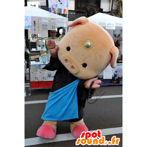 Mascot roze varken in een zwarte jurk, leuk en grappig - MASFR25069 - Yuru-Chara Japanse Mascottes