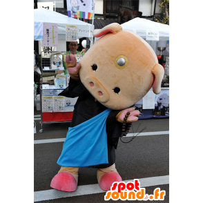 Mascot pink pig, black dress, cute and funny - MASFR25069 - Yuru-Chara Japanese mascots