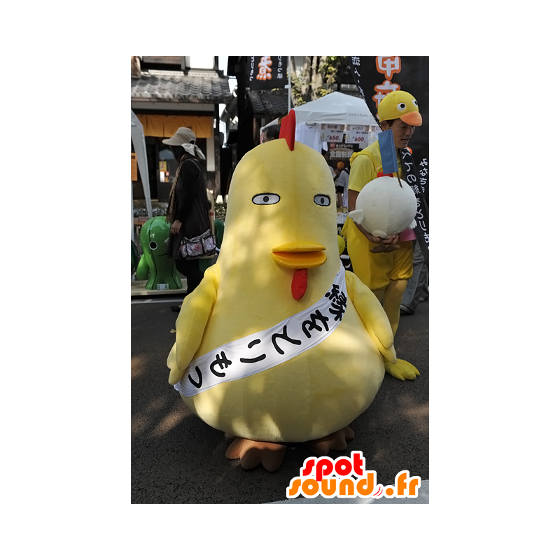 Mascotte de Torimochan, gros coq jaune, poule dodue et rigolote - MASFR25071 - Mascottes Yuru-Chara Japonaises