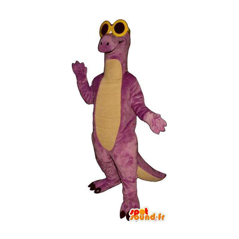 Mascotte del dinosauro viola con occhiali gialli - MASFR006716 - Dinosauro mascotte