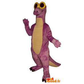 Mascotte de dinosaure violet avec des lunettes jaunes - MASFR006716 - Mascottes Dinosaure