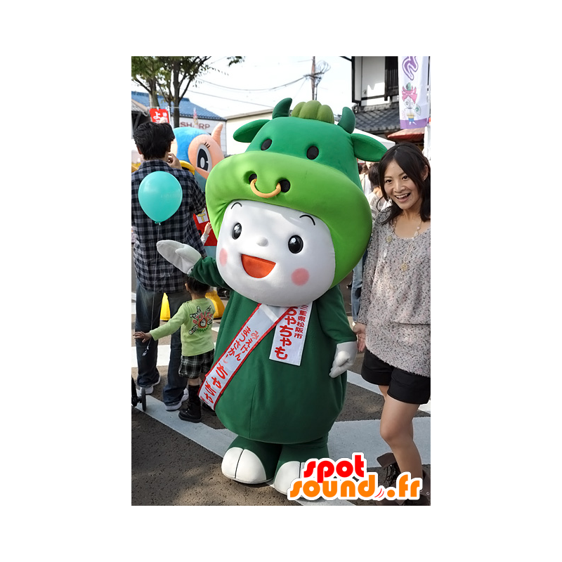 Mascotte de Chachamo, bonhomme souriant en costume de vache - MASFR25075 - Mascottes Yuru-Chara Japonaises