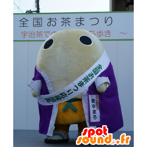 Mascot Mayumaro clara de ovo gigante com um roupão de banho - MASFR25076 - Yuru-Chara Mascotes japoneses