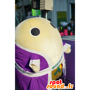 Mayumaro maskot, jättevitt ägg med badrock - Spotsound maskot