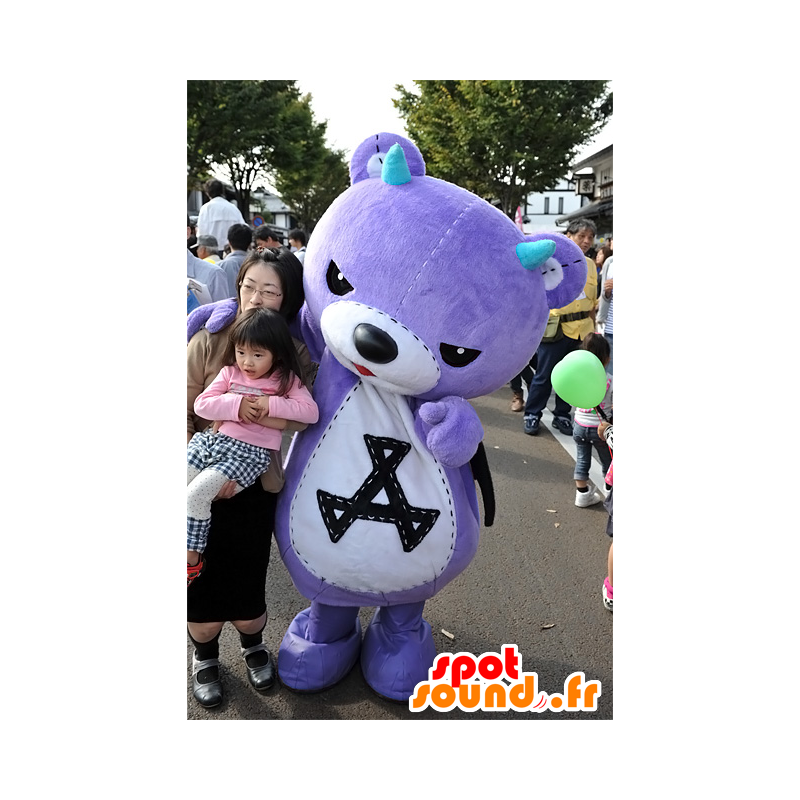 Mascotte d'Akkuma, nounours violet, avec des ailes noires - MASFR25077 - Mascottes Yuru-Chara Japonaises