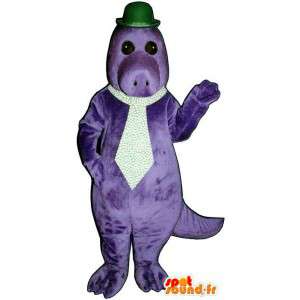 帽子とネクタイが付いた紫色の恐竜のマスコット-MASFR006717-恐竜のマスコット