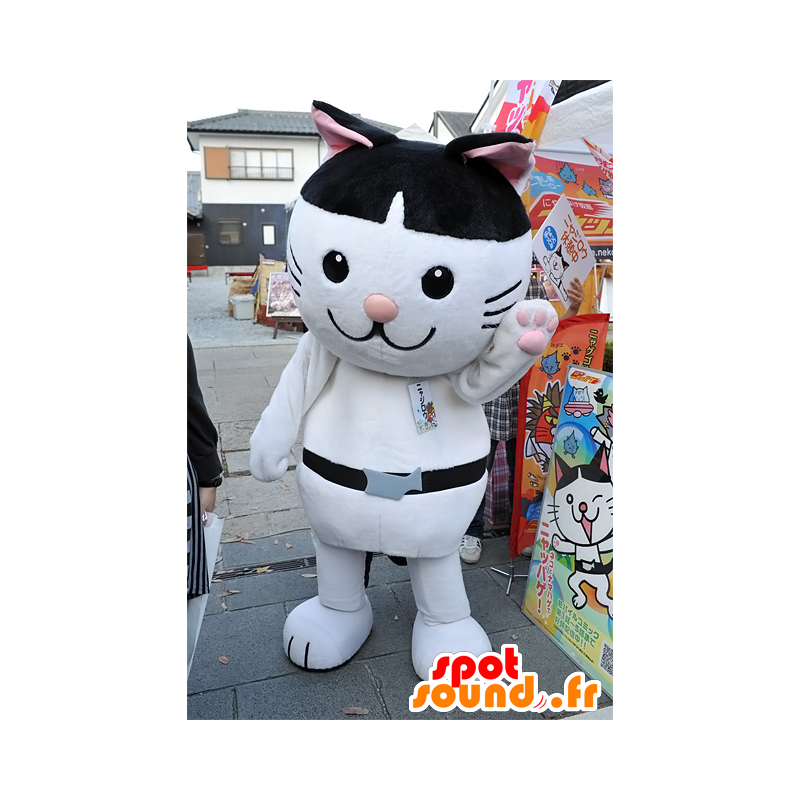 ニャジロのマスコット、秋田の黒と白の猫-MASFR25082-日本のゆるキャラのマスコット