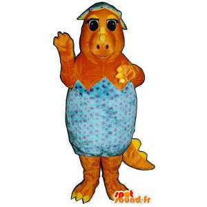 Orange Dinosaurier-Maskottchen in einem blauen Eierschale - MASFR006718 - Maskottchen der Hennen huhn Hahn