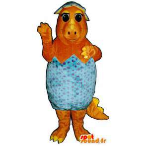 Mascot dinosaurio naranja en una cáscara de huevo azul - MASFR006718 - Mascota de gallinas pollo gallo