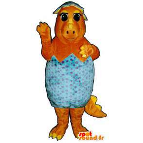 Mascotte de dinosaure orange dans une coquille d'œuf bleue - MASFR006718 - Mascotte de Poules - Coqs - Poulets