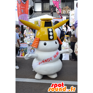 白餅くんのマスコット、黄色いヘルメットをかぶった白人-MASFR25086-日本のゆるキャラのマスコット