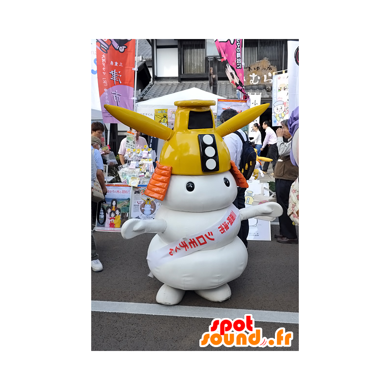 Mascotte Shiromochi-Kun, uomo bianco con un casco giallo - MASFR25086 - Yuru-Chara mascotte giapponese