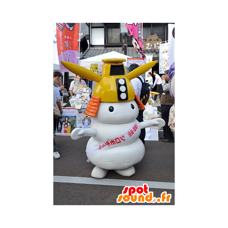 Maskot Shiromochi-Kun, vit man med gul hjälm - Spotsound maskot