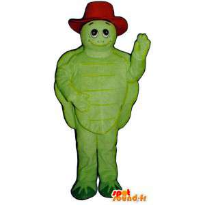 Grøn skildpaddemaskot med rød hat - Spotsound maskot kostume