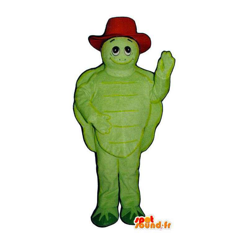 Grön sköldpaddamaskot med en röd hatt - Spotsound maskot