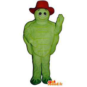 Zelená želva maskot s červeným kloboukem - MASFR006720 - želva Maskoti