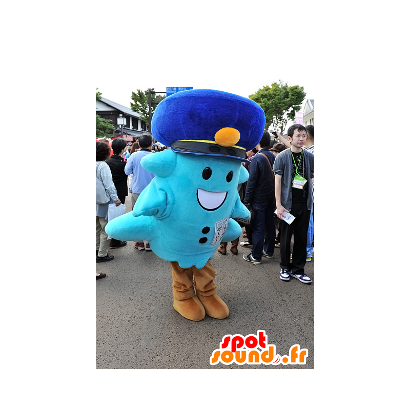 Mory maskot, blå mand med en kasket - Spotsound maskot kostume