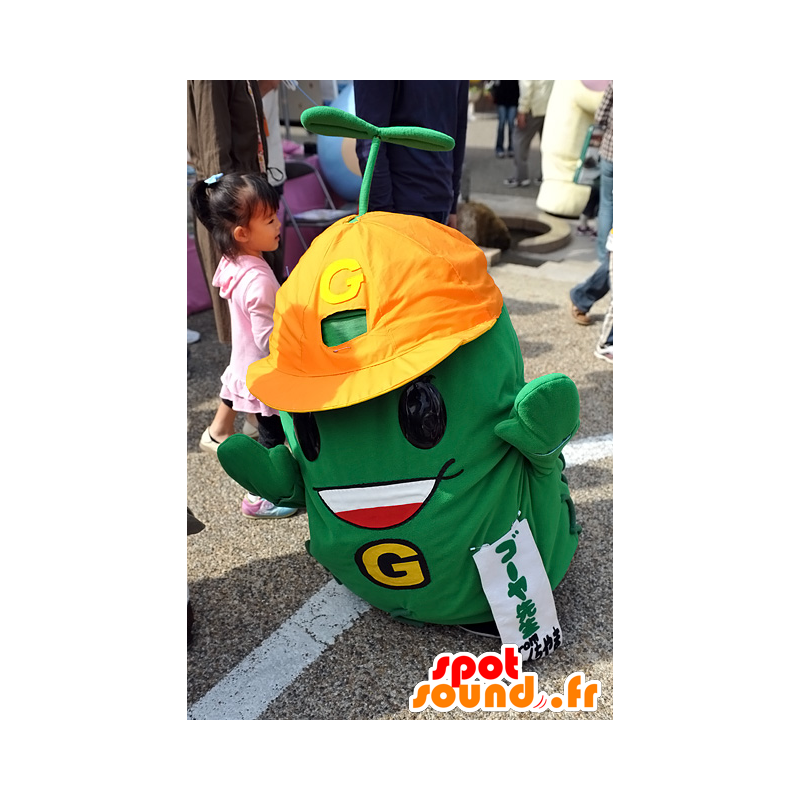 Mascotte de bonhomme vert, avec un casque orange - MASFR25100 - Mascottes Yuru-Chara Japonaises