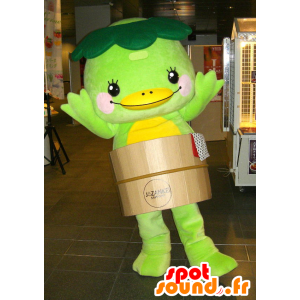 Grønn og gul and maskot i en tønne - MASFR25102 - Yuru-Chara japanske Mascots
