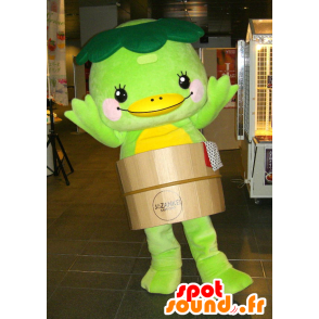 Verde e amarelo mascote pato em um barril - MASFR25102 - Yuru-Chara Mascotes japoneses